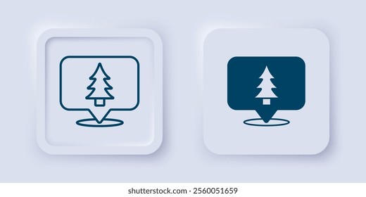 Filled and outline Location of the forest on a map icon isolated on grey background. Square button. Vector