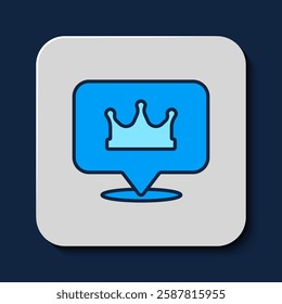 Filled outline Location king crown icon isolated on blue background.  Vector