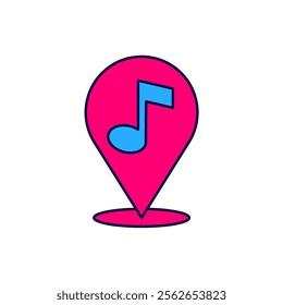 Filled outline Location musical note icon isolated on white background. Music and sound concept.  Vector