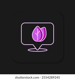 Filled outline Location pin with leaf inside icon isolated on black background. Leaves sign. Fresh natural product symbol. Flat filled outline style with shadow. Vector