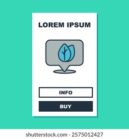 Filled outline Location pin with leaf inside icon isolated on turquoise background. Leaves sign. Fresh natural product symbol.  Vector