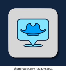 Filled outline Location pirate icon isolated on blue background.  Vector