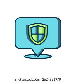 Contorno preenchido Ícone de escudo de localização isolado no fundo branco. Conceito de seguro. Sinal de guarda. Segurança, proteção, conceito de privacidade. Estilo de contorno preenchido plano com sombra. Vetor