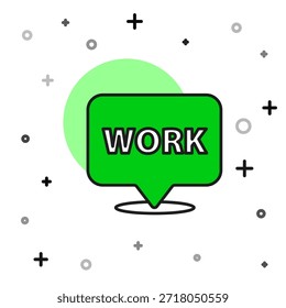 Locación de contorno llena con el icono del trabajo del texto aislado en el fondo blanco.  Vector