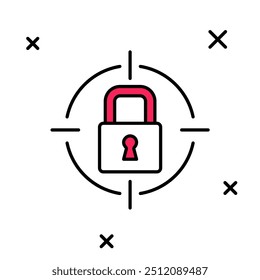 Gefüllte Kontur Symbol sperren einzeln auf weißem Hintergrund. Vorhängeschloss. Sicherheit, Schutz, Datenschutz.  Vektorgrafik