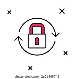 Contorno preenchido Ícone de bloqueio isolado no fundo branco. Sinal de cadeado. Segurança, proteção, conceito de privacidade.  Vetor