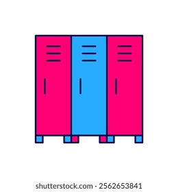 Filled outline Locker or changing room for hockey, football, basketball team or workers icon isolated on white background.  Vector