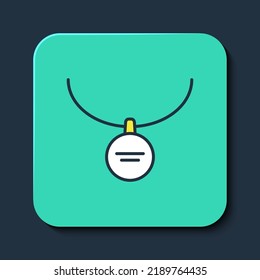 Filled outline Locket on necklace icon isolated on blue background. Turquoise square button. Vector