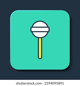 Filled outline Lollipop icon isolated on blue background. Food, delicious symbol. Turquoise square button. Vector