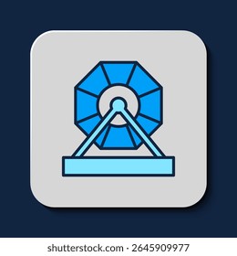 Filled outline Lottery machine icon isolated on blue background. Lotto bingo game of luck concept. Wheel drum leisure.  Vector