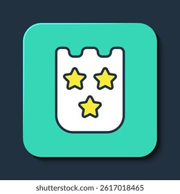 Filled outline Lottery ticket icon isolated on blue background. Bingo, lotto, cash prizes. Financial success, prosperity, victory, winnings luck. Turquoise square button. Vector