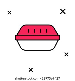 Filled outline Lunch box icon isolated on white background.  Vector