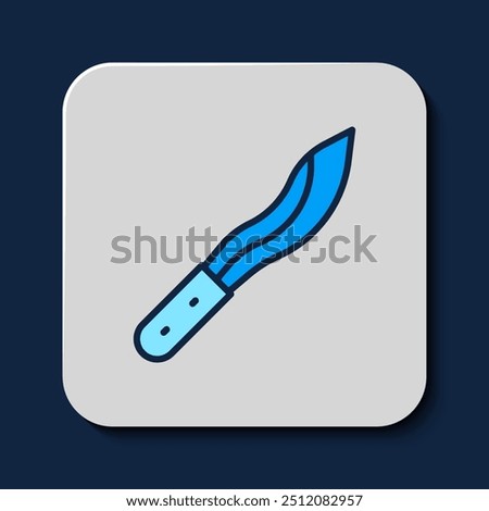 Filled outline Machete or big knife icon isolated on blue background.  Vector