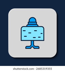 Filled outline Magic ball on table icon isolated on blue background. Crystal ball.  Vector