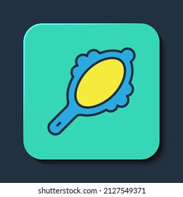 Filled Outline Magic Hand Mirror Icon Isolated On Blue Background. Turquoise Square Button. Vector