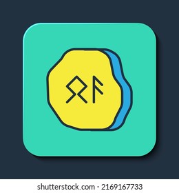 Filled outline Magic runes icon isolated on blue background. Turquoise square button. Vector