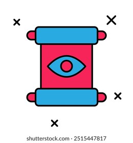 Filled outline Magic scroll icon isolated on white background. Decree, paper, parchment, scroll icon.  Vector