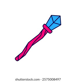 Filled outline Magic staff icon isolated on white background. Magic wand, scepter, stick, rod.  Vector