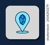 Filled outline Magic stone icon isolated on blue background. Fantasy crystal. Jewelry gem for game.  Vector