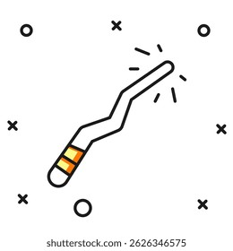 Esquema lleno Icono de varita mágica aislado sobre fondo blanco. Accesorio mágico en forma de estrella. Poder mágico. Feliz Halloween. Estilo de contorno relleno plano con sombra. Vector
