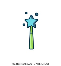 Esquema lleno Icono de varita mágica aislado sobre fondo blanco. Accesorio mágico en forma de estrella. Poder mágico. Estilo de contorno relleno plano con sombra. Vector