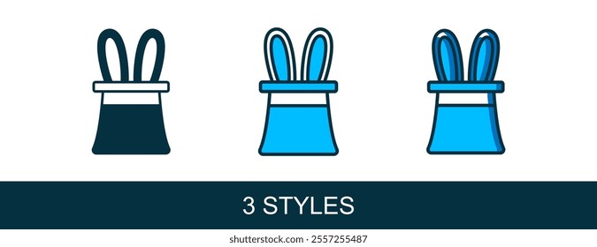 Filled outline Magician hat and rabbit ears icon isolated on white background. Magic trick. Mystery entertainment concept.  Vector