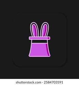 Filled outline Magician hat and rabbit ears icon isolated on black background. Magic trick. Mystery entertainment concept. Flat filled outline style with shadow. Vector