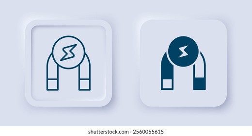 Filled and outline Magnet icon isolated on grey background. Horseshoe magnet, magnetism, magnetize, attraction. Square button. Vector