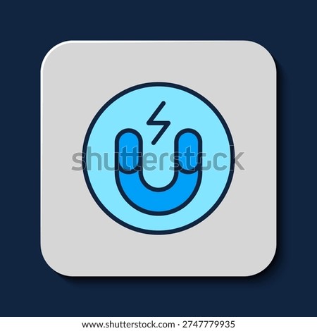 Filled outline Magnet icon isolated on blue background. Horseshoe magnet, magnetism, magnetize, attraction.  Vector