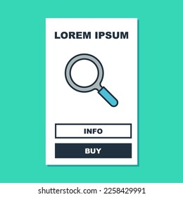Filled outline Magnifying glass icon isolated on turquoise background. Search, focus, zoom, business symbol.  Vector