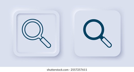 Filled and outline Magnifying glass icon isolated on grey background. Search, focus, zoom, business symbol. Square button. Vector