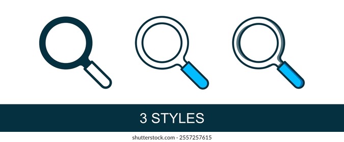 Filled outline Magnifying glass icon isolated on white background. Search, focus, zoom, business symbol.  Vector