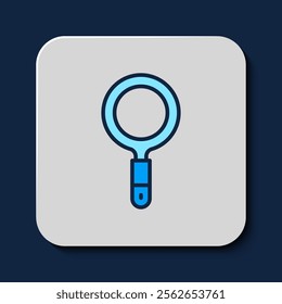 Filled outline Magnifying glass icon isolated on blue background. Search, focus, zoom, business symbol.  Vector