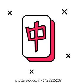 Gefüllte Umriss Mahjong Stücke Symbol isoliert auf weißem Hintergrund. Chinesisches Mahjong Red Dragon Spiel Emoji.  Vektor