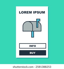 Filled outline Mail box icon isolated on turquoise background. Mailbox icon. Mail postbox on pole with flag.  Vector