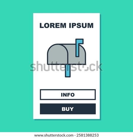 Filled outline Mail box icon isolated on turquoise background. Mailbox icon. Mail postbox on pole with flag.  Vector