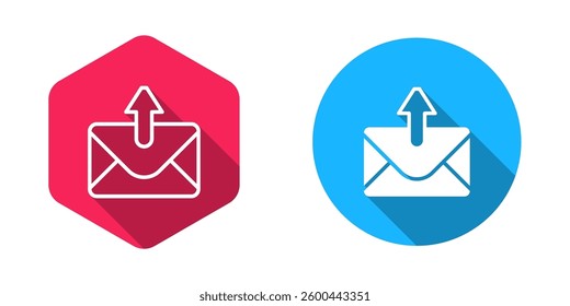 Filled and outline Mail and e-mail icon isolated with long shadow background. Envelope symbol e-mail. Email message sign.  Vector
