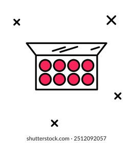 Filled outline Makeup powder with mirror icon isolated on white background.  Vector