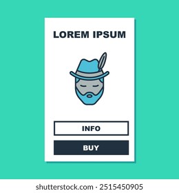 Filled outline Man dressed for German Oktoberfest icon isolated on turquoise background.  Vector