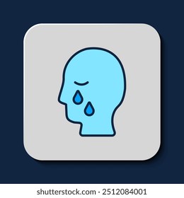 Esquema lleno Icono de dolor funerario de tumbas de hombre aislado sobre fondo azul. La emoción del dolor, la tristeza, el dolor, la muerte.  Vector