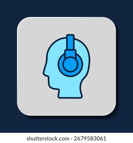 Filled outline Man with a headset icon isolated on blue background. Support operator in touch. Concept for call center, client support service.  Vector