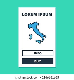 Filled outline Map of Italy icon isolated on turquoise background.  Vector