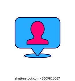 Filled outline Map marker with a silhouette of a person icon isolated on white background. GPS location symbol.  Vector