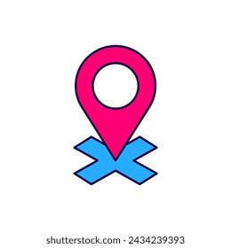 Filled outline Map pin icon isolated on white background. Navigation, pointer, location, map, gps, direction, place, compass, search concept.  Vector