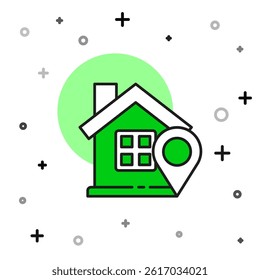 Filled outline Map pointer with house icon isolated on white background. Home location marker symbol.  Vector
