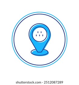 Puntero de mapa de contorno lleno con el icono del coche de taxi aislado en el fondo blanco. Símbolo de Locación.  Vector