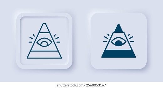 Filled and outline Masons symbol All-seeing eye of God icon isolated on grey background. The eye of Providence in the triangle. Square button. Vector