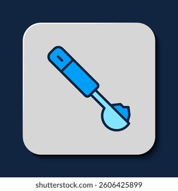 Filled outline Measuring spoon icon isolated on blue background.  Vector