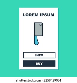 Filled outline Meat chopper icon isolated on turquoise background. Kitchen knife for meat. Butcher knife.  Vector