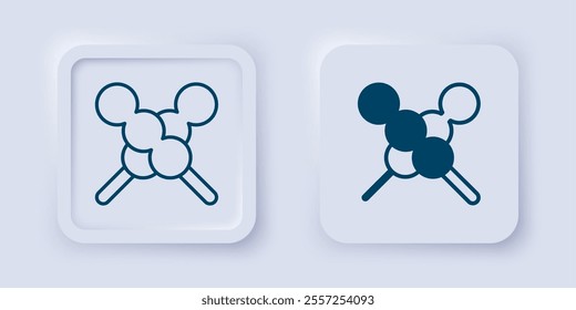 Filled and outline Meatballs on wooden stick icon isolated on grey background. Skewer with meat. Square button. Vector